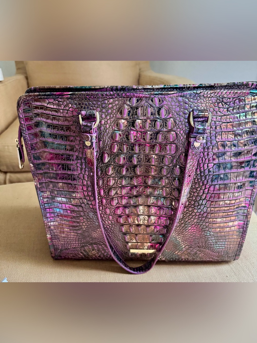 Gorgeous authentic Brahmin Duxbury satchel in a stunning iridescent purple, pink
